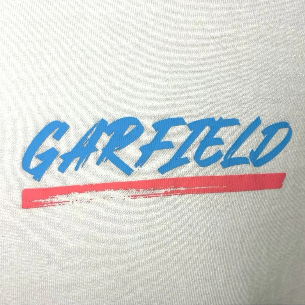 H&M Garfield Drop the Beat Graphic T-Shirt Small | Beige Cotton Tee - Picture 4 of 9